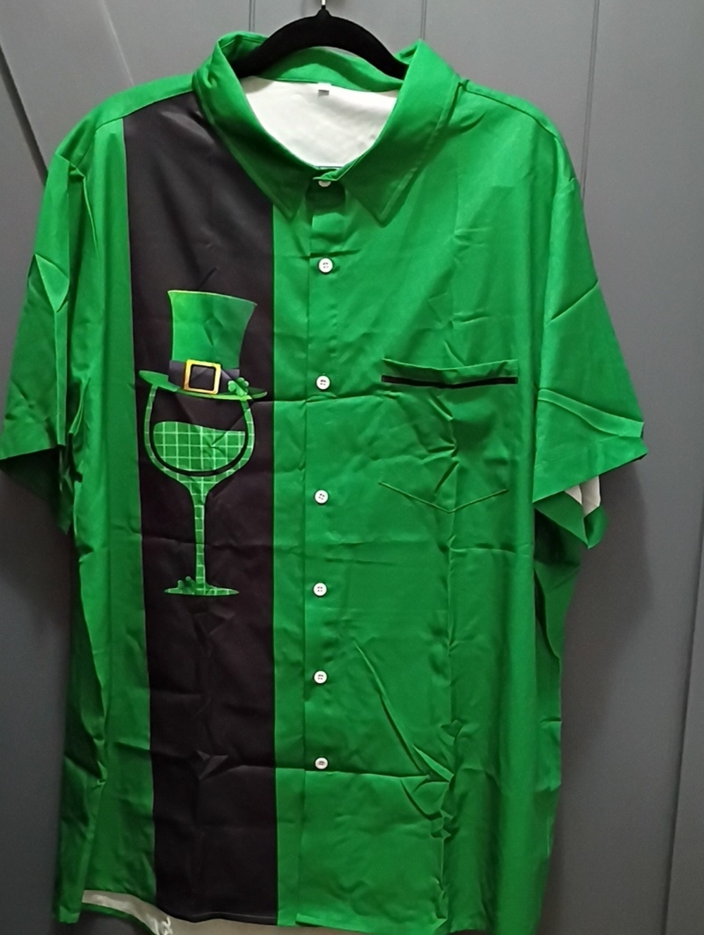 St Patrick's Day Bowling Shirt Green Short-Sleeve Button-Up with Novelty Print